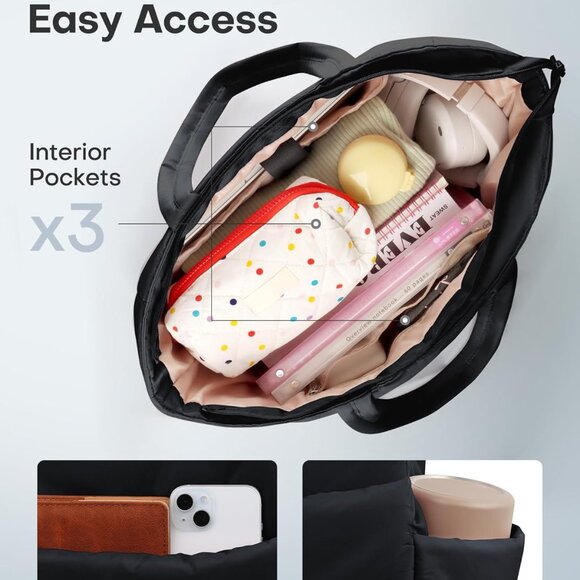 Puffer Tote Bag for Women, Nurses - Multi-Pocket Lightweight Bag for Work - Quil - Picture 5 of 6